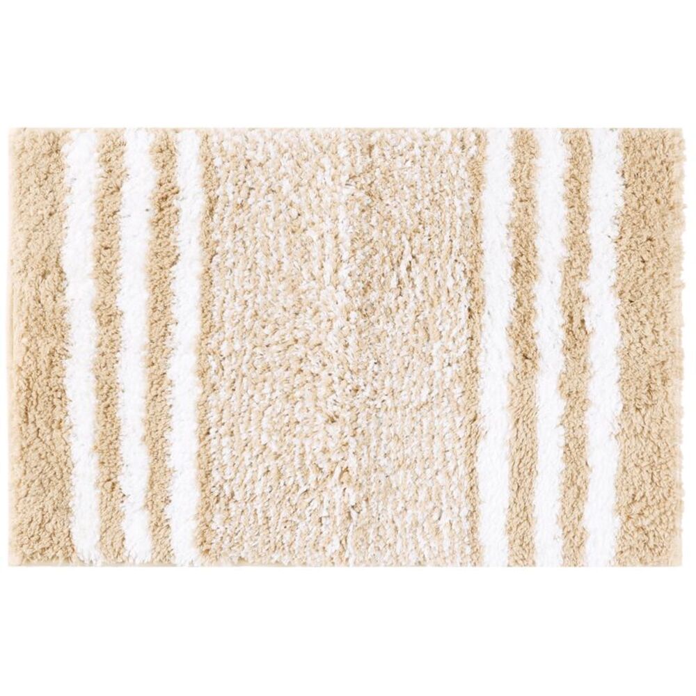 Soft and Absorbent Microfiber Bath Rugs  Fluffy Striped 20" x 32" Beige